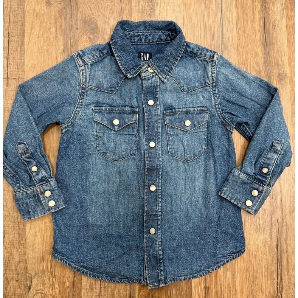 GAP Kids Denim Western Shirt 3 Years Snap Button Long Sleeve Blue Toddler